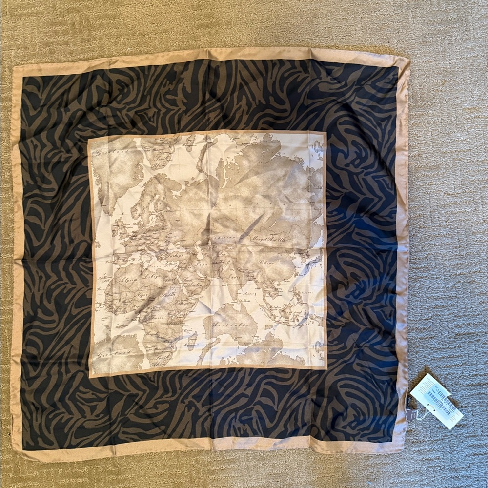 Alviero‎ Martini Tan and Black Zebra Print Silk Scarf